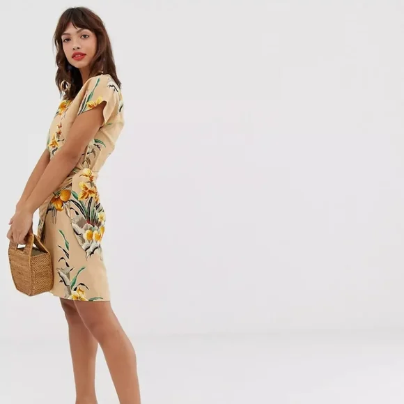 & Other Stories Linen Blend Wrap Mini Dress - Picture 2 of 6